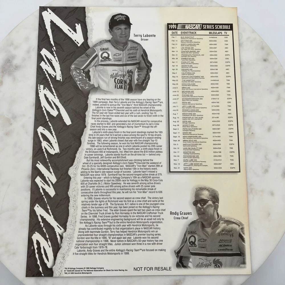 1999 Terry Labonte Nascar Series Schedule